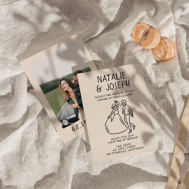 Retro Hand Drawn Sketchy Quirky Photo Wedding Invitation (Creator Uploaded)