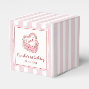 Retro Hand Drawn Valentine Girl First Birthday Favor Boxes