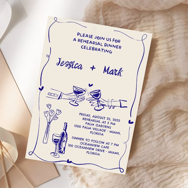 Retro Hand drawn Wedding Rehearsal Dinner Invitation (Creator Uploaded)