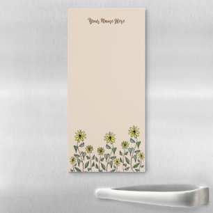 Retro Hand-Drawn Wildflowers Buttercream Floral Magnetic Notepad
