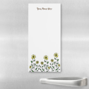 Retro Hand-Drawn Wildflowers Personalized Floral Magnetic Notepad