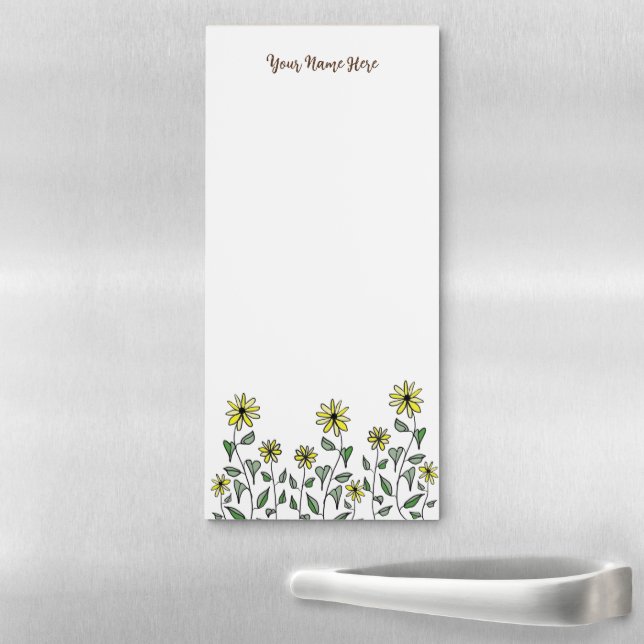Retro Hand-Drawn Wildflowers Personalized Floral Magnetic Notepad (In Situ)