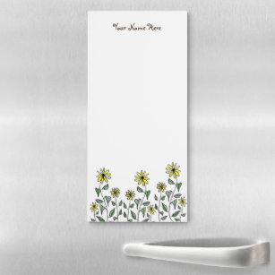 Retro Hand-Drawn Wildflowers Personalized Floral Magnetic Notepad