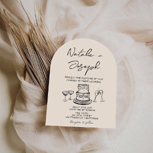 Retro Hand Drawn Written Cake Quirky Arch Wedding Invitation