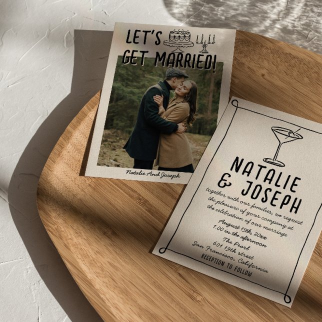 Retro Hand Drawn Written Cocktail Photo Wedding Invitation (Creator Uploaded)