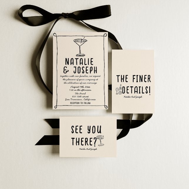 Retro Hand Drawn Written Cocktail Quirky Wedding Invitation (Creator Uploaded)