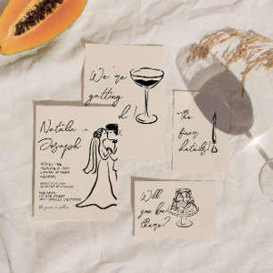 Retro Hand Drawn Written Couple Quirky Wedding Invitation