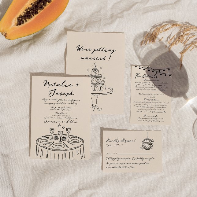 Retro Hand Drawn Written Fun Quirky Bold Wedding Invitation (Creator Uploaded)