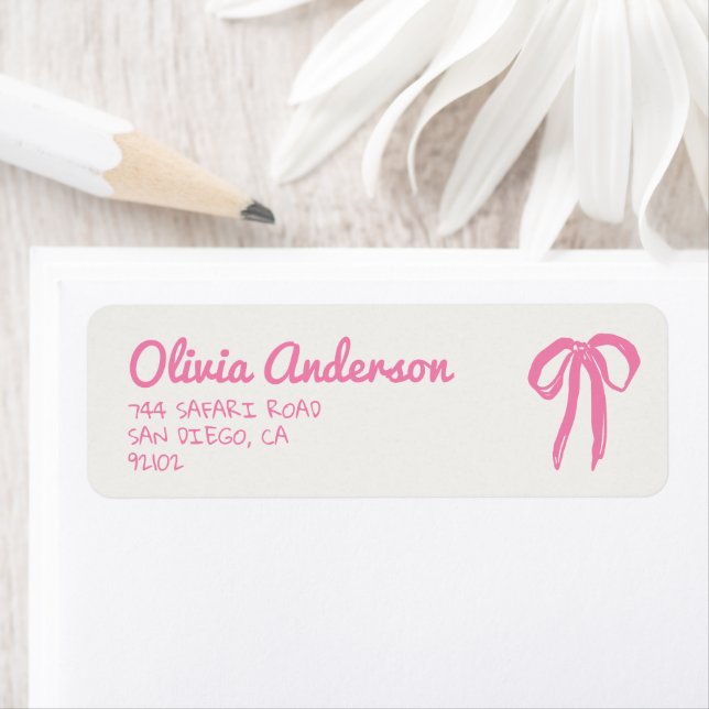 Retro Hand Drawn Written Pink Bow Baby Shower Label (Insitu)