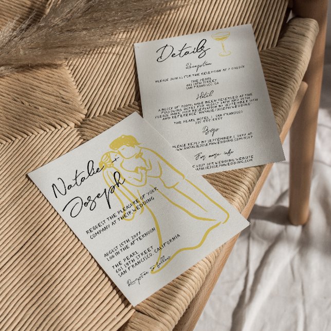 Retro Hand Drawn Written Summer All In One Wedding Invitation (Creator Uploaded)