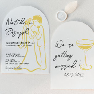 Retro Hand Drawn Written Summer Arched Wedding Invitation