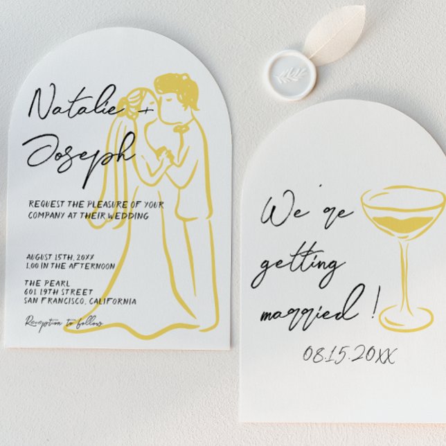 Retro Hand Drawn Written Summer Arched Wedding Invitation (Creator Uploaded)