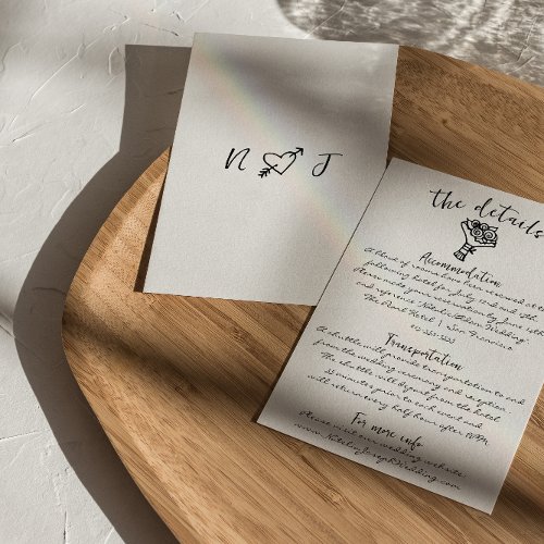 Retro Hand Drawn Written Unique Wedding Details    Enclosure Card