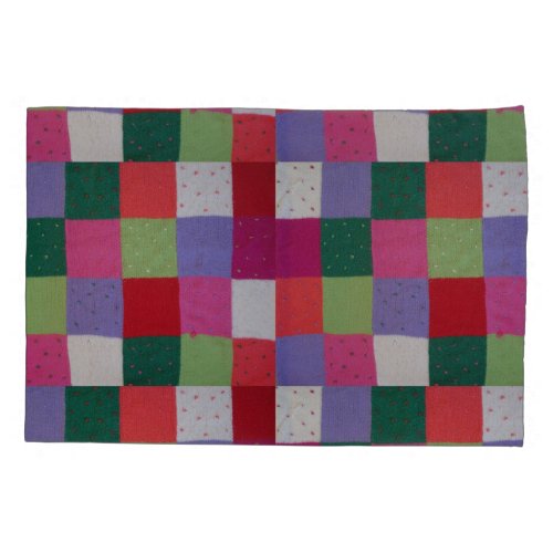 retro hand knitted colorful patchwork pillow case