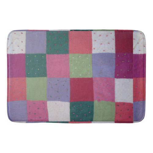 retro hand knitted colorful patchwork squares bath mat