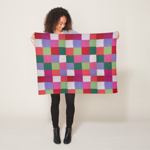 retro hand knitted colorful patchwork squares fleece blanket