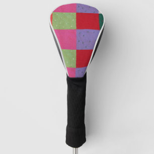 retro hand knitted colorful patchwork squares golf head cover
