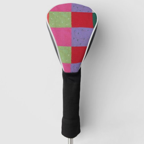 retro hand knitted colorful patchwork squares golf head cover