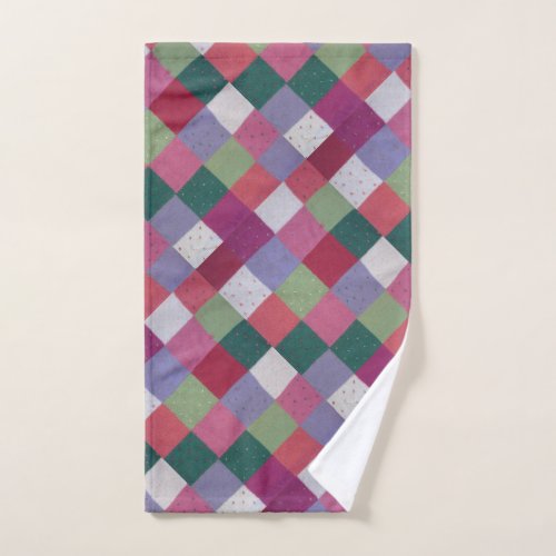 retro hand knitted colorful patchwork squares hand towel 