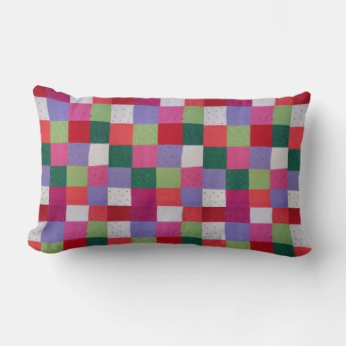 retro hand knitted colorful patchwork squares lumbar pillow