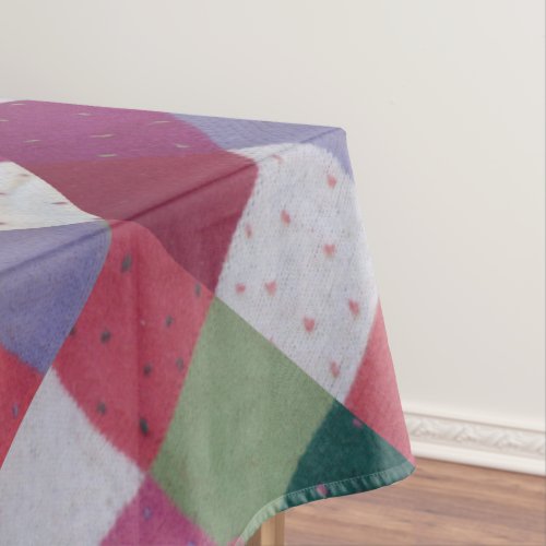 retro hand knitted colorful patchwork squares tablecloth