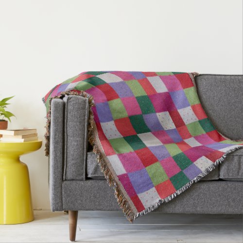 retro hand knitted colorful patchwork squares throw blanket