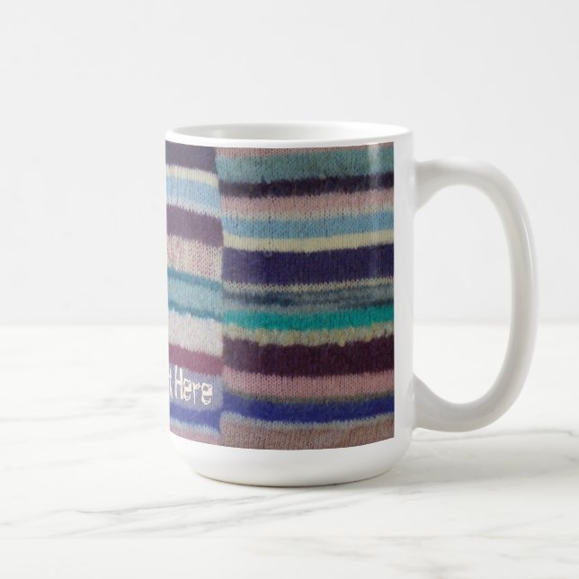 retro hand knitted colorful stripes fun coffee mug (Right)