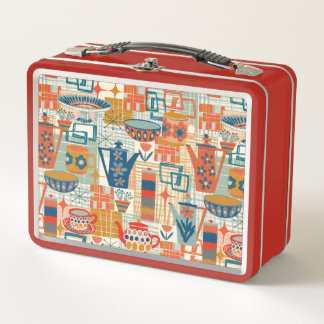 Retro Hand Painted Pottery Design Metal Lunch Box