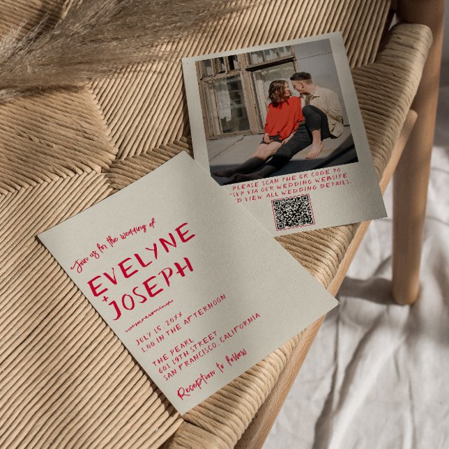 Retro Hand-Written Colorful Modern QR Code Wedding Invitation (Creator Uploaded)