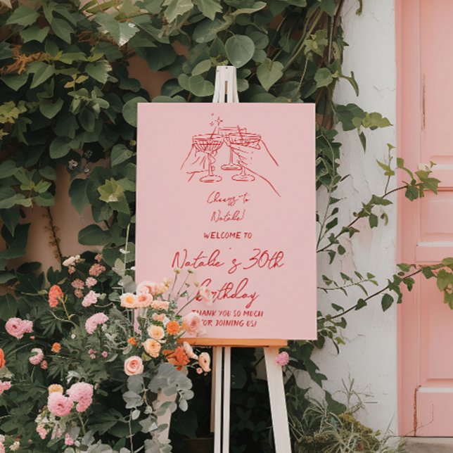 Retro Hand Written Drawn Birthday 30th Fun Welcome Foam Board (Creator Uploaded)