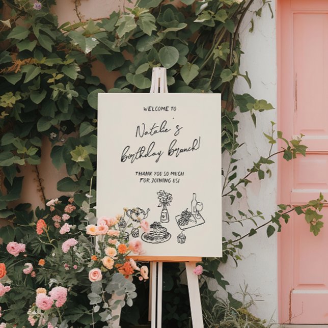 Retro Hand Written Drawn Birthday Brunch Welcome Foam Board (Creator Uploaded)