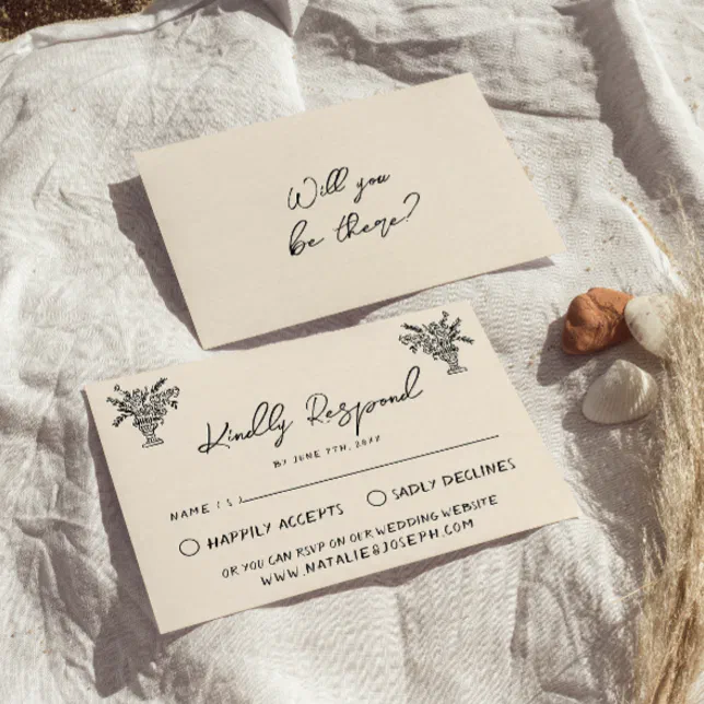 Retro Hand Written Drawn Bold Quirky Wedding RSVP Card
