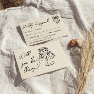 Retro Hand Written Drawn Cake Floral Wedding RSVP Card