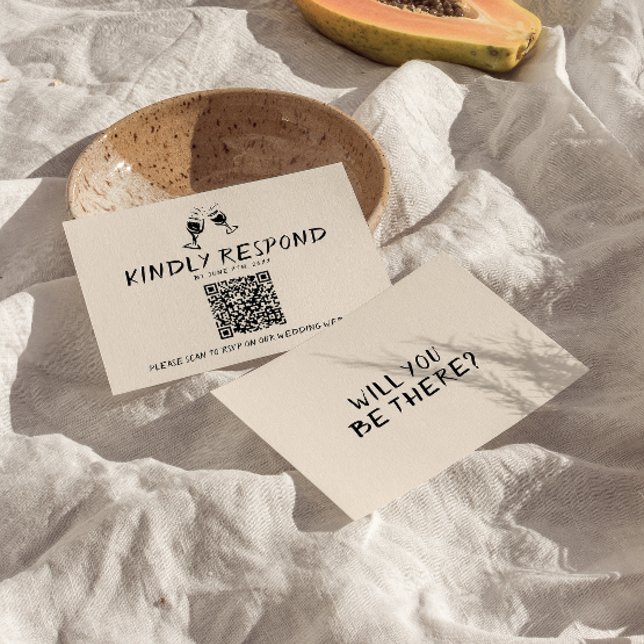 Retro Hand Written Drawn Glasses QR Code Wedding RSVP Card (Creator Uploaded)