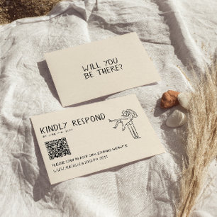 Retro Hand Written Drawn QR Code Unique Wedding RSVP Card