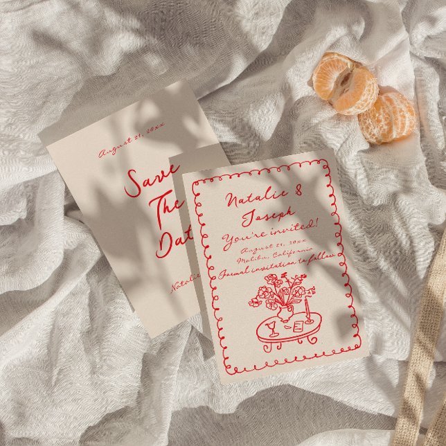 Retro Hand Written Drawn Quirky Bold Cute Wedding  Save The Date (Creator Uploaded)