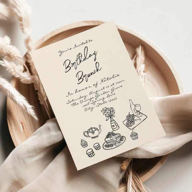 Retro Hand Written Drawn Quirky Brunch Birthday Invitation (Creator Uploaded)