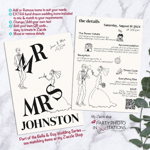 Retro Hand Written Drawn Quirky Wedding Invitation