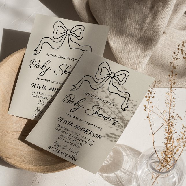 Retro Hand Written Drawn Ribbon Bow Baby Shower  Invitation (Creator Uploaded)