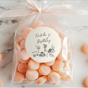 Retro Hand Written Drawn Tableware Birthday Dinner Classic Round Sticker