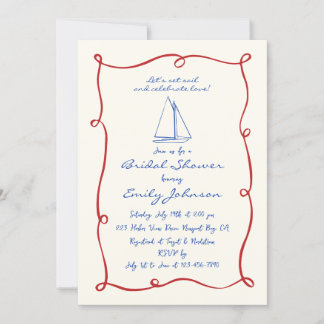 Retro Hand Written Nautical Sailboat Bridal Shower Invitation