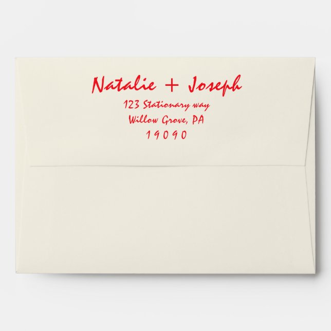 Retro Hand-Written Red Bright Fun Modern Wedding  Envelope (Back (Top Flap))