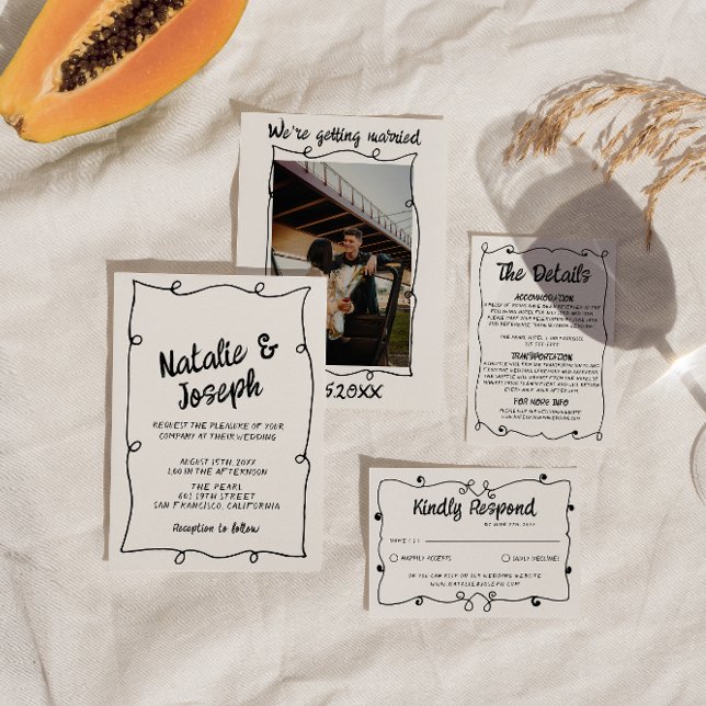 Retro Hand Written Unique Modern Frame Wedding Invitation (Creator Uploaded)