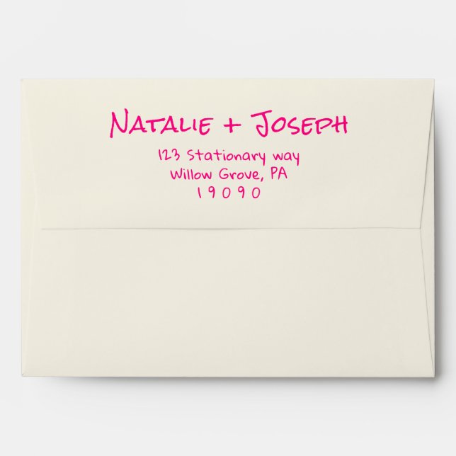 Retro Hand Written Vivid Pink Funky Modern Wedding Envelope (Back (Top Flap))