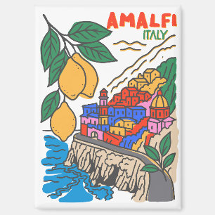 Retro Handdrawn Amalfi Italy Mediterranean Art Magnet