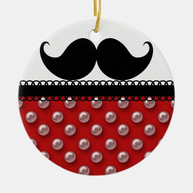 Retro Handlebar Mustache Moustache Ceramic Ornament (Front)