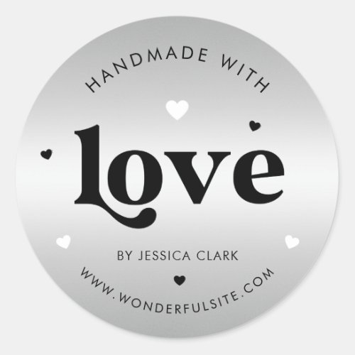Retro Handmade with Love Heart Silver Gray Classic Round Sticker