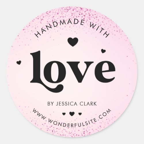 Retro Handmade with Love Pink Glitter Girly Glam Classic Round Sticker