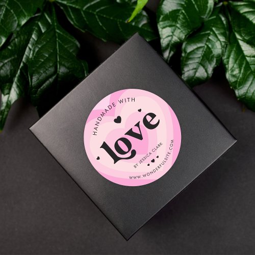 Retro Handmade with Love Pink Layered Heart Cute Classic Round Sticker