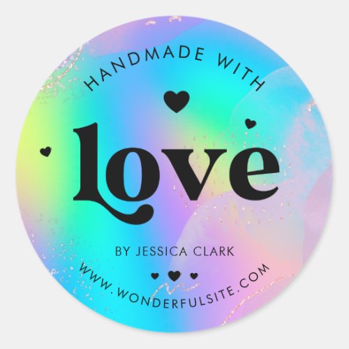 Retro Handmade with Love Unicorn Gold Holographic Classic Round Sticker